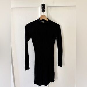 Abercrombie & Fitch Mini Ribbed Mock Neck Black Long Sleeve Dress